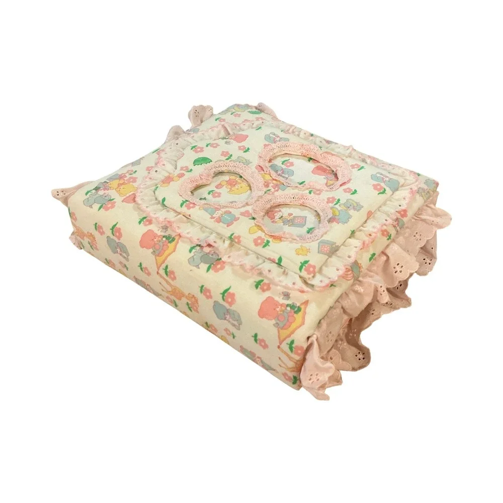 Vintage Padded Fabric Photo Album Nursery Bear Elephant Pink Eyelet Lace Trim